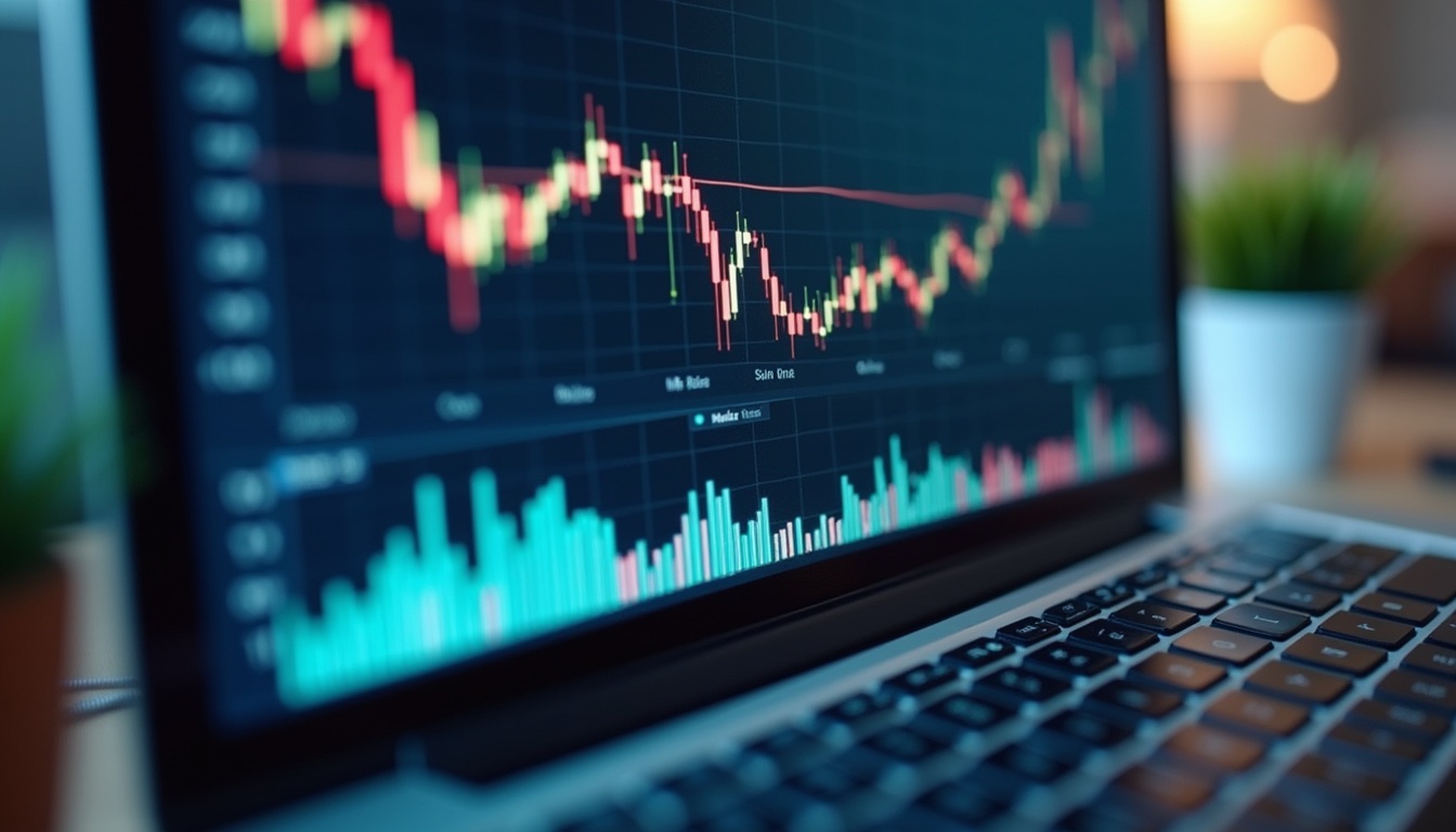 Close-up view of financial charts and graphs on a laptop screen
